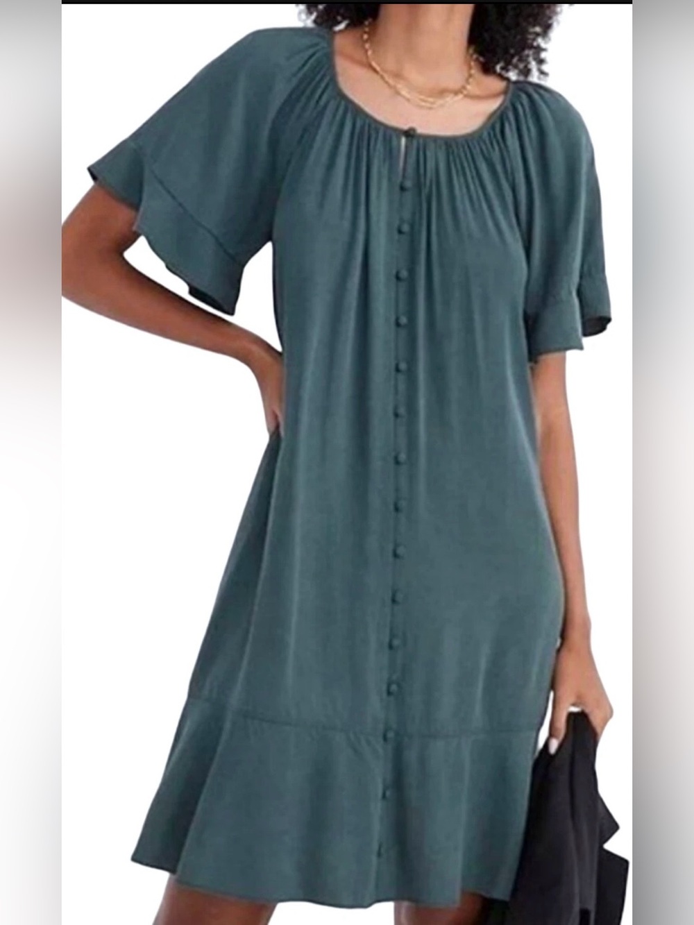 Madewell Teal Textured Button-Front Dress